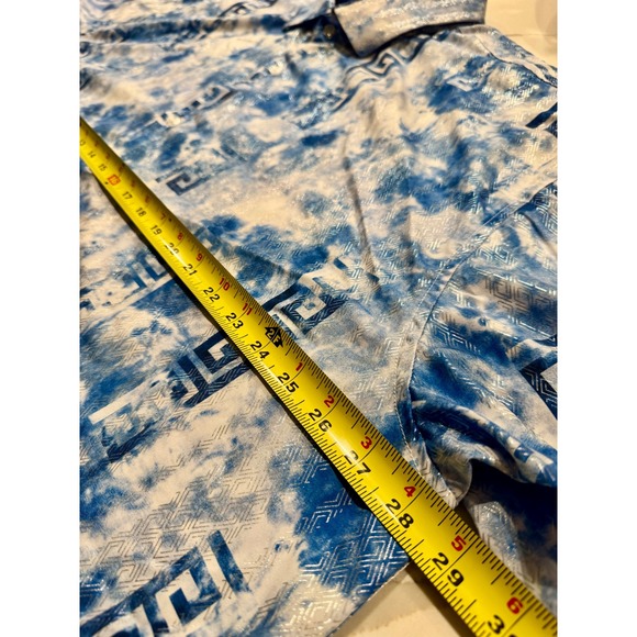 Suslo Couture Mens 4X Blue Tie Dye Silver Metallic Greek Key Slim Fit Shirt - Picture 7 of 8